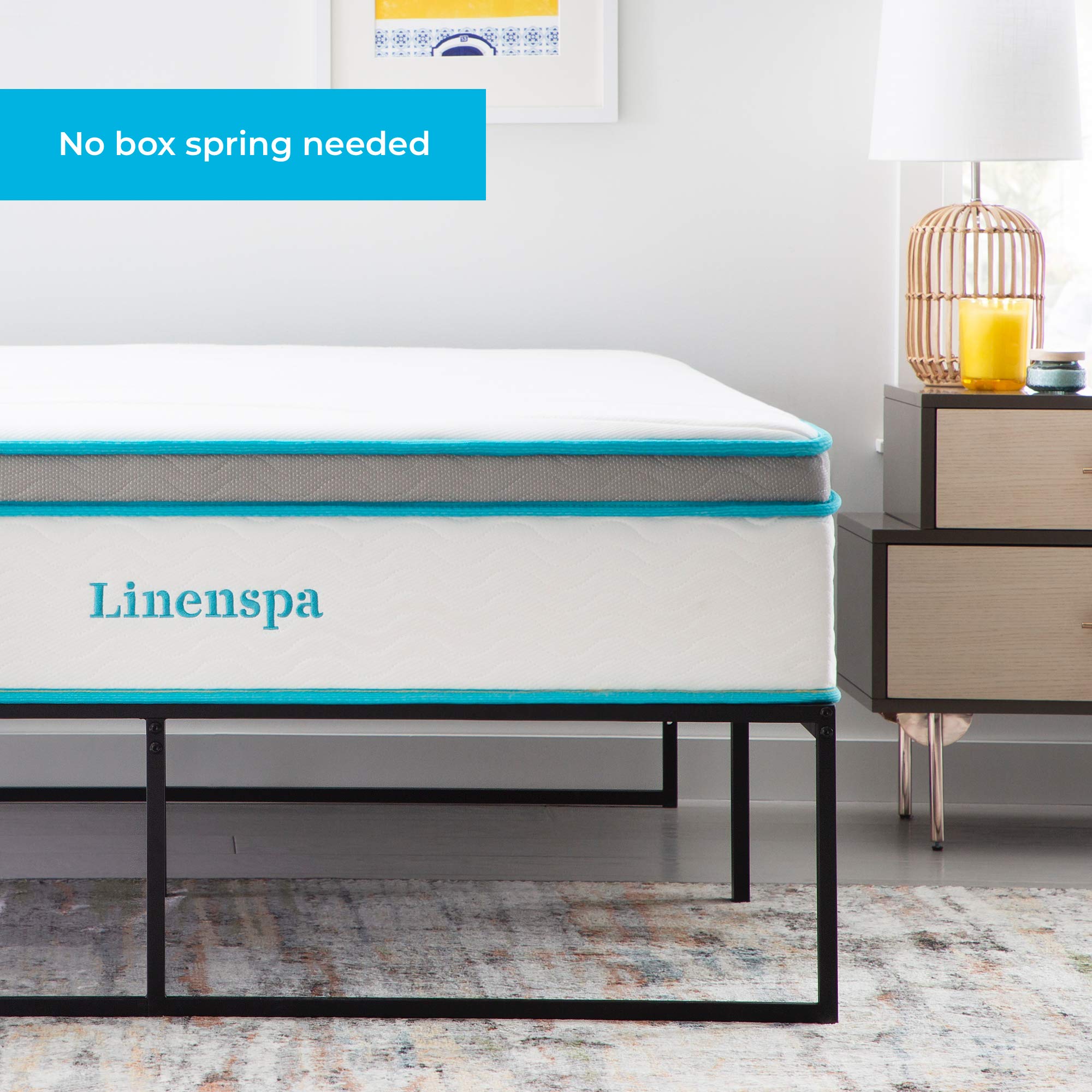 Linenspa 14 Inch Metal Platform Queen Bed Frame With Storage Space Under Frame, Queen Platform Bed Frame, No Box Spring Needed