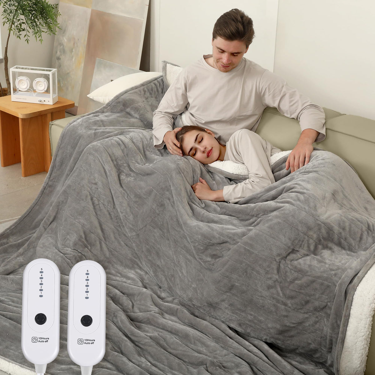 Estingo King Size Electric Blanket, 100''X90'' King Size Heated Blanket Dual Control With 5 Heating Levels & 10 Hours Auto Off,