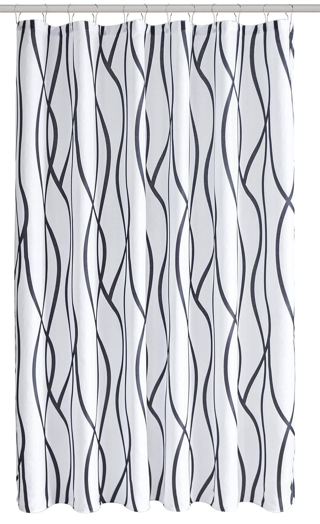 Biscaynebay Textured Fabric Shower Curtain 72 Inches By 72 Inches, Black Printed Striped Linen Modern Hotel Luxury Quality Cloth