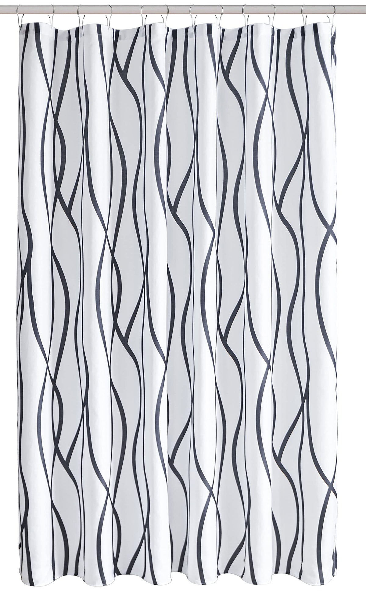 Biscaynebay Textured Fabric Shower Curtain 72 Inches By 72 Inches, Black Printed Striped Linen Modern Hotel Luxury Quality Cloth