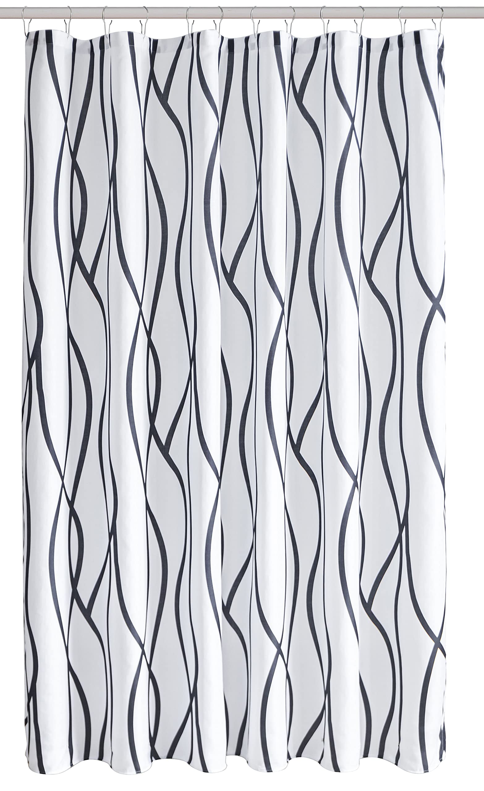 Biscaynebay Textured Fabric Shower Curtain 72 Inches By 72 Inches, Black Printed Striped Linen Modern Hotel Luxury Quality Cloth