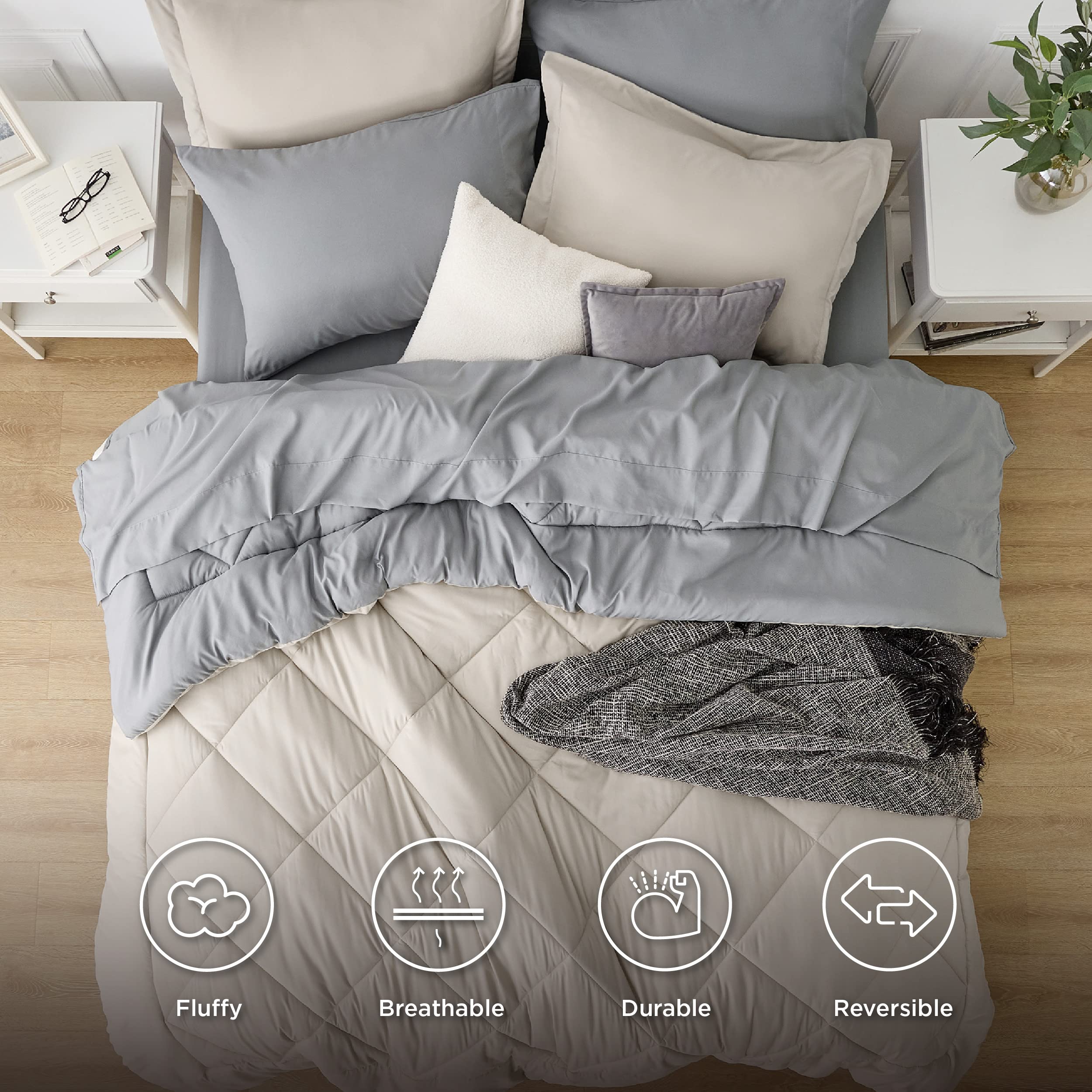 Bedsure Beige Full Comforter Set - 7 Pieces Reversible Bed Set Bed In A Bag Full With Comforters, Sheets, Pillowcases & Shams, F