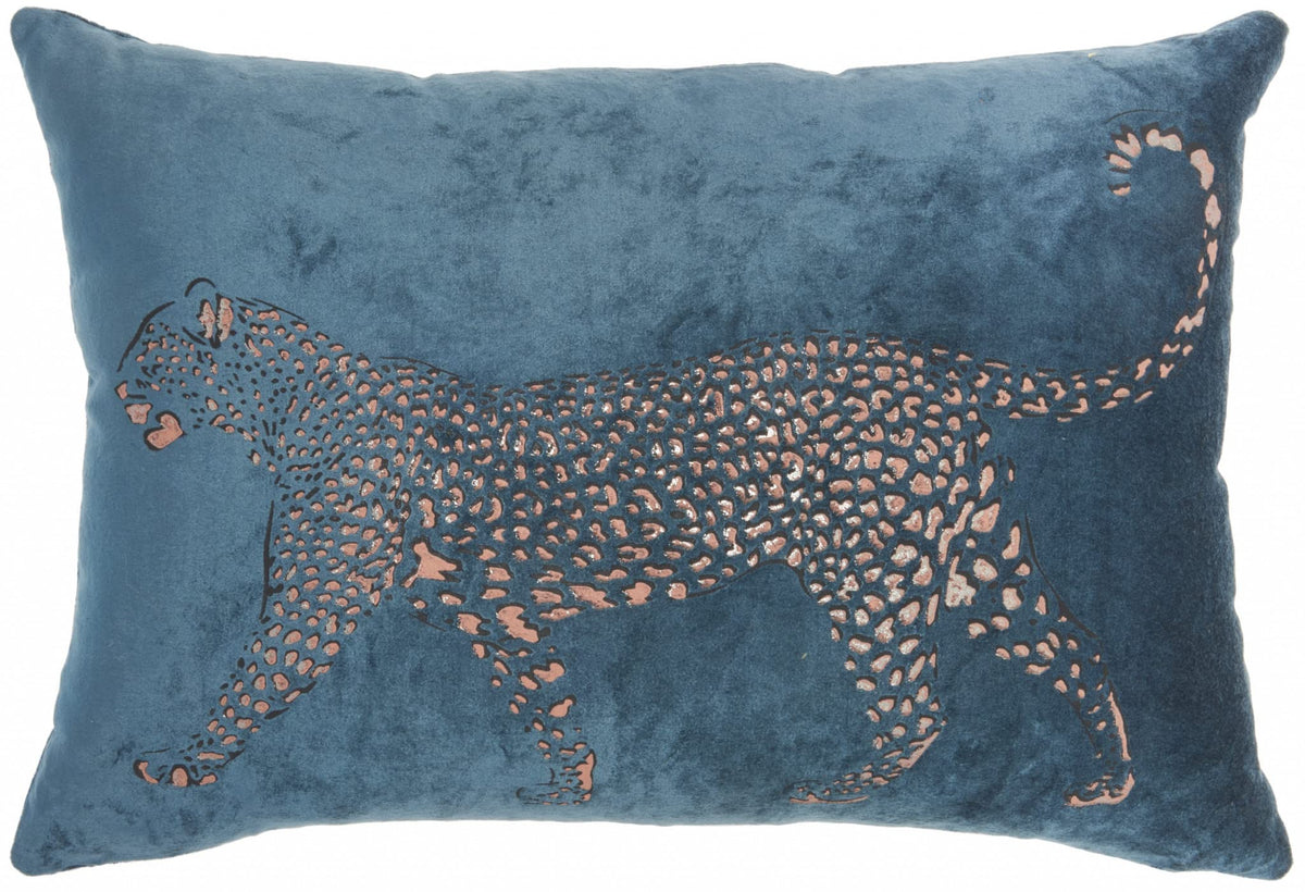 HomeRoots Cotton Bold Teal Leopard Lumbar Pillow