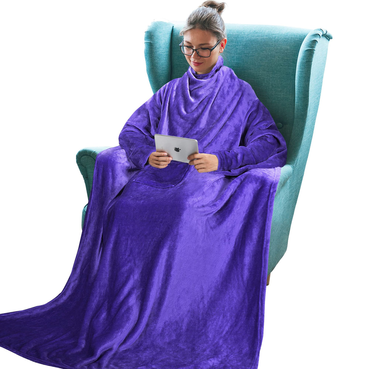 Tirrinia Wearable Fleece Blanket With Sleeves For Adult Women Men, Super Soft Comfy Plush Tv Blanket Throw Cuddly Wrap Cover For