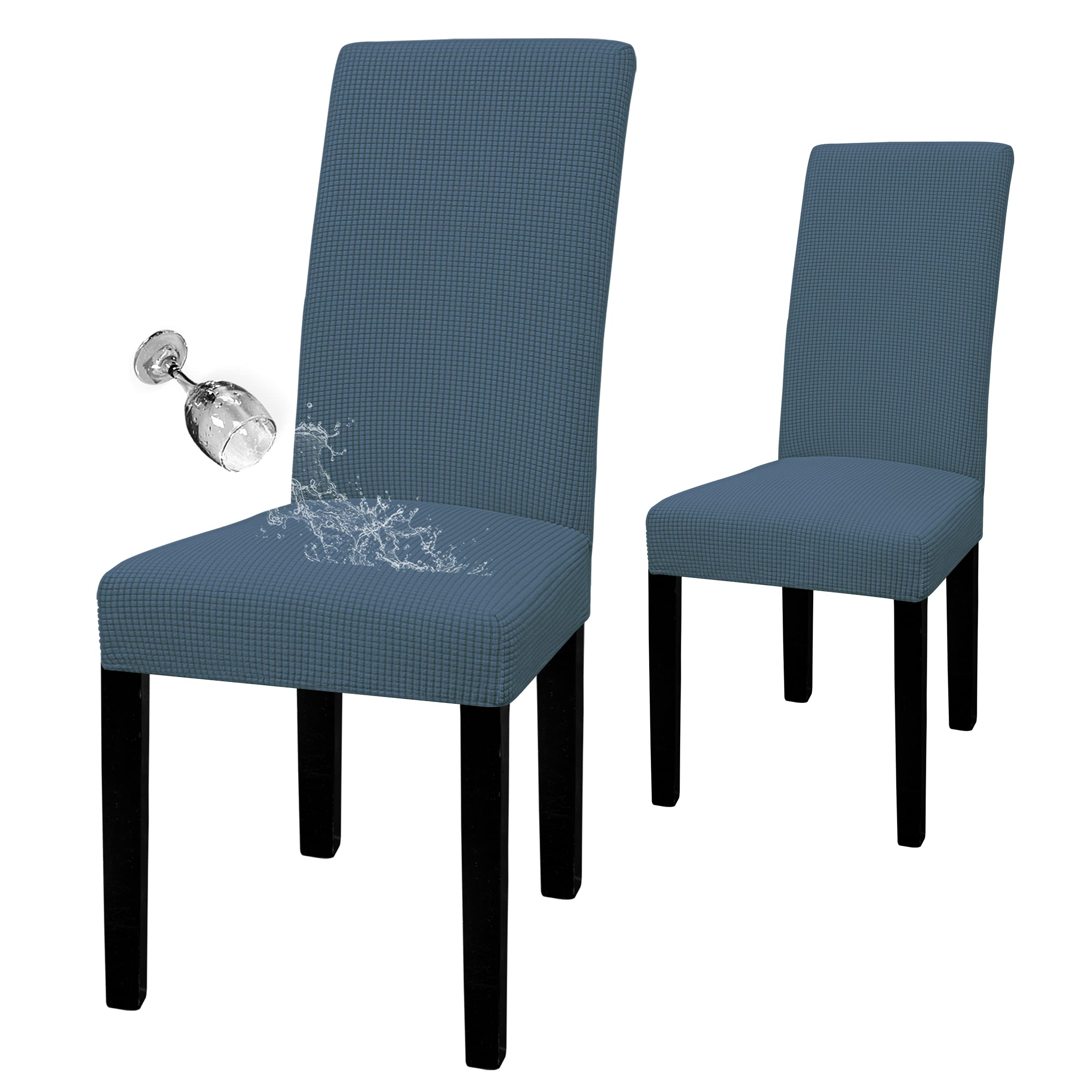 Easy-Going 100% Waterproof Dining Room Chair Cover Set Of 2, Stretch Jacquard Parson Chair Slipcover Removable Washable Chair Protector For Home, Restaurant, Banquet (Large, Bluestone)