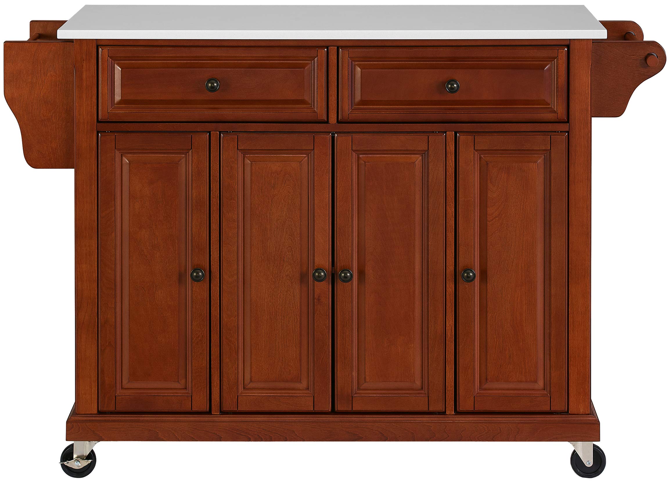 Crosley Furniture Full Size Stone Top Rolling Kitchen Island Storage Cart, Microwave Stand, Spice Rack, Cherry