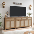 HOKYHOKY 2 Piece Rattan Sideboard Buffet Cabinet, Boho Storage Cabinet with Adjustable Shelves, Farmhouse Credenza Coffee Bar Ca
