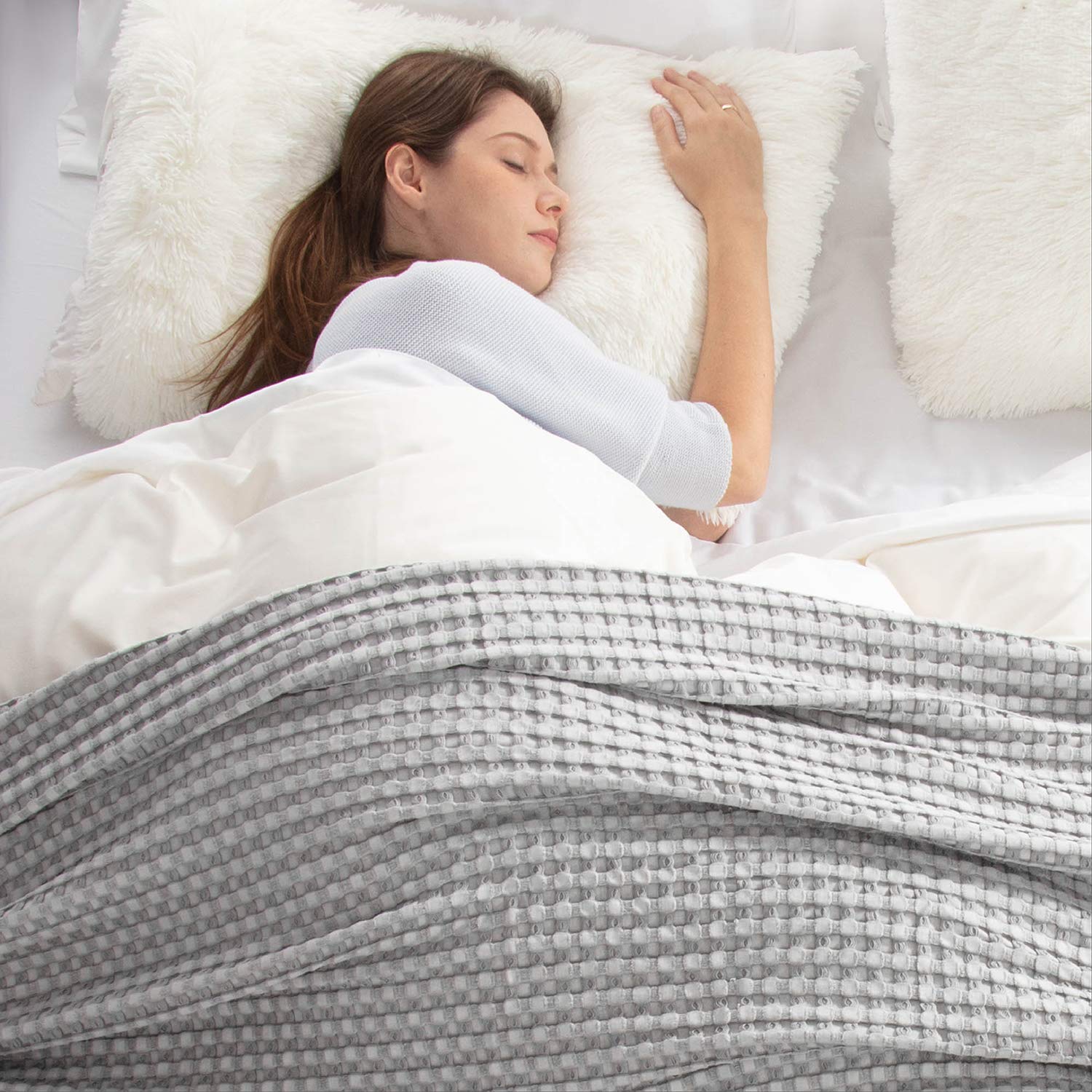 Bedsure Cooling Cotton Waffle Queen Size Blanket - Lightweight Breathable Blanket Of Rayon Derived From Bamboo For Hot Sleepers,