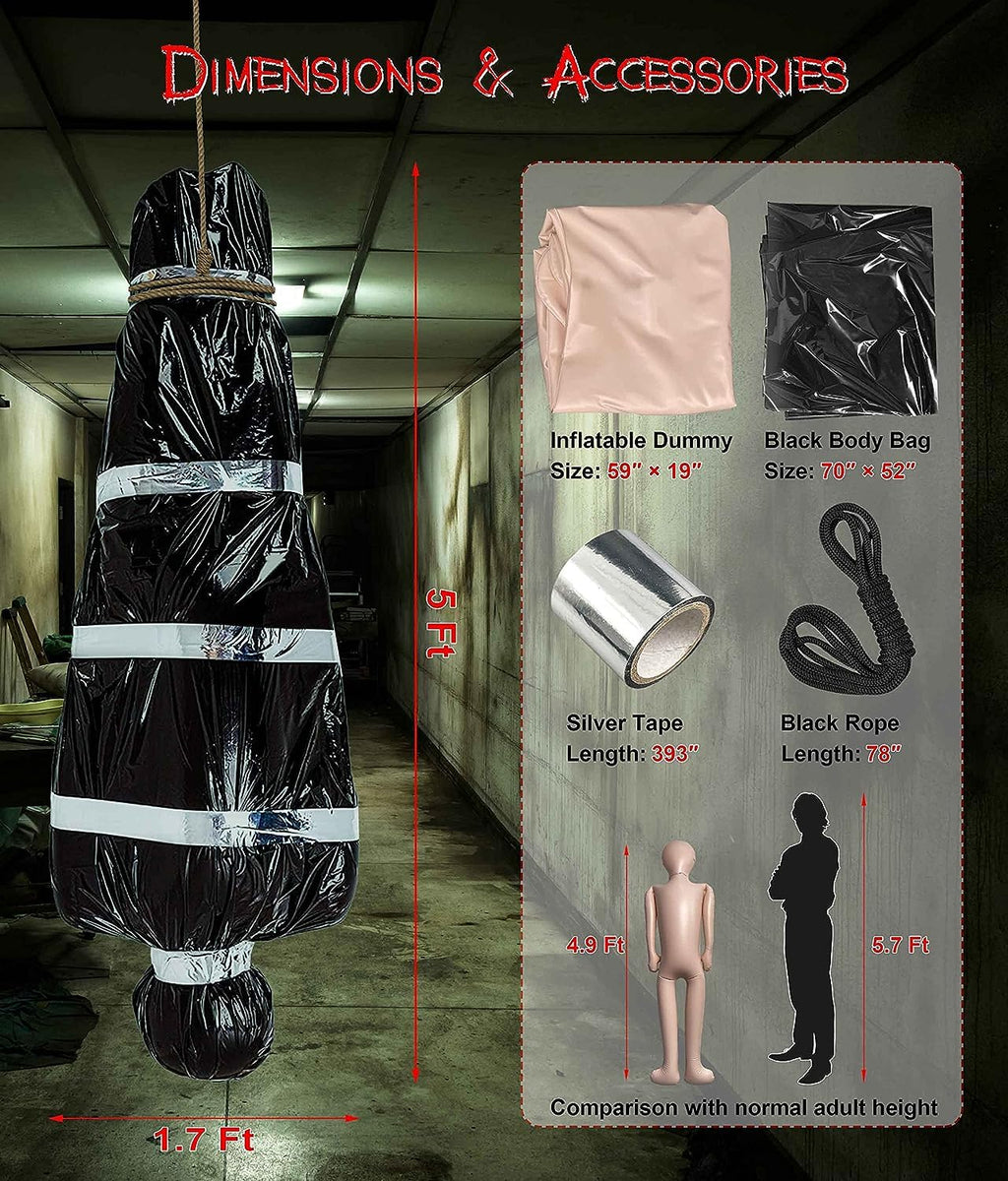 Ananbros 5Ft Hanging Corpse Dead Victim Props Halloween Decorations, Haunted Creepy House Halloween Decor,Scary Halloween Decora