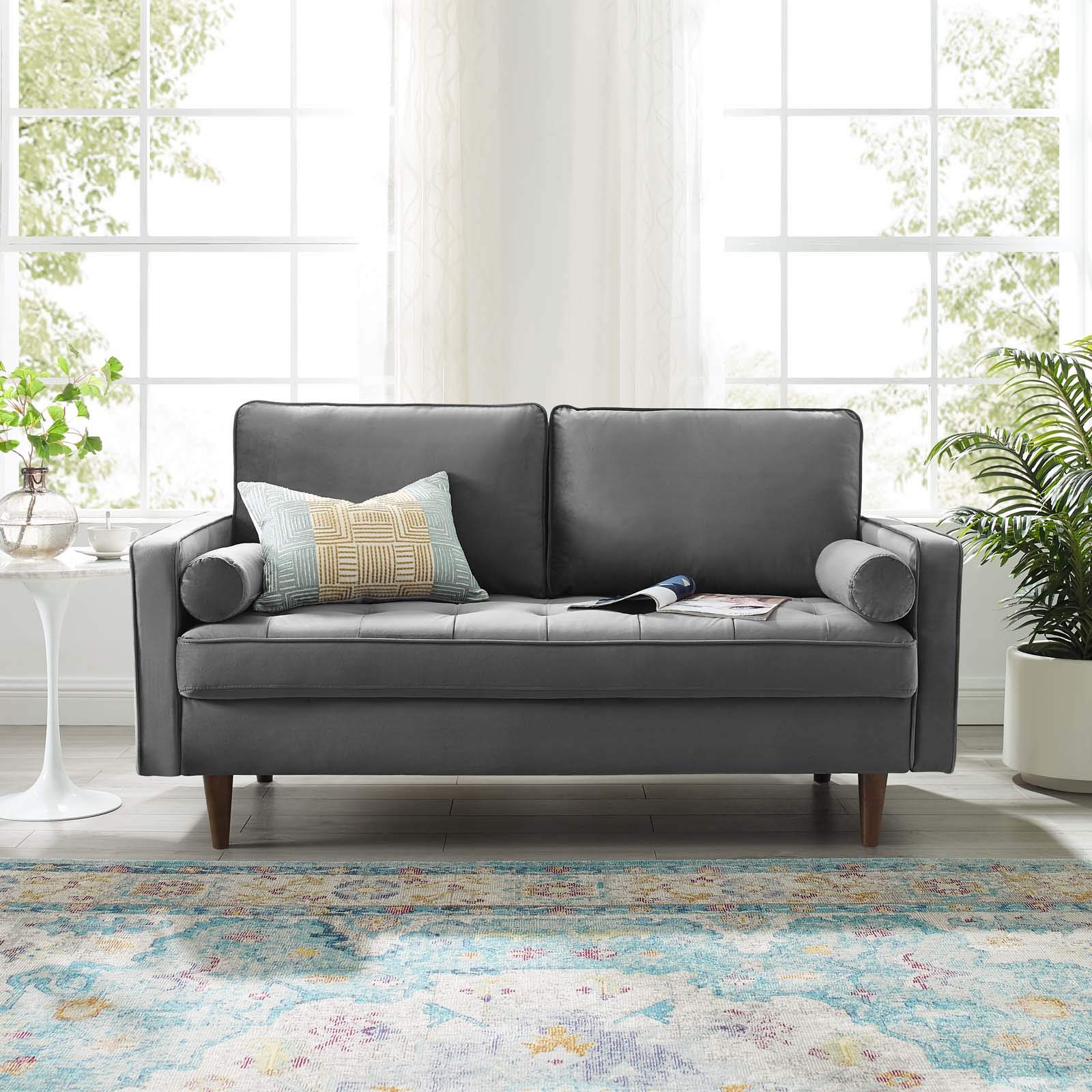 Modway Valour Performance Velvet Loveseat, Gray Valour Performance Velvet Loveseat