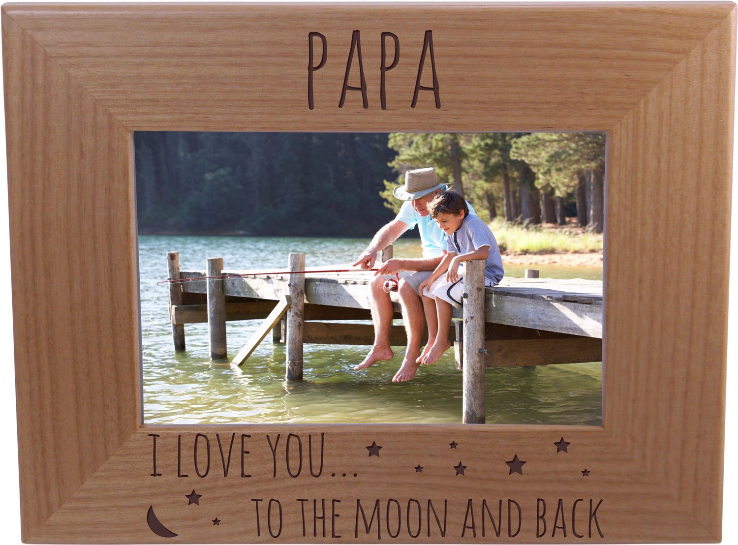 Papa I Love You to The Moon and Back - 4x6 Inch Wood Picture Frame