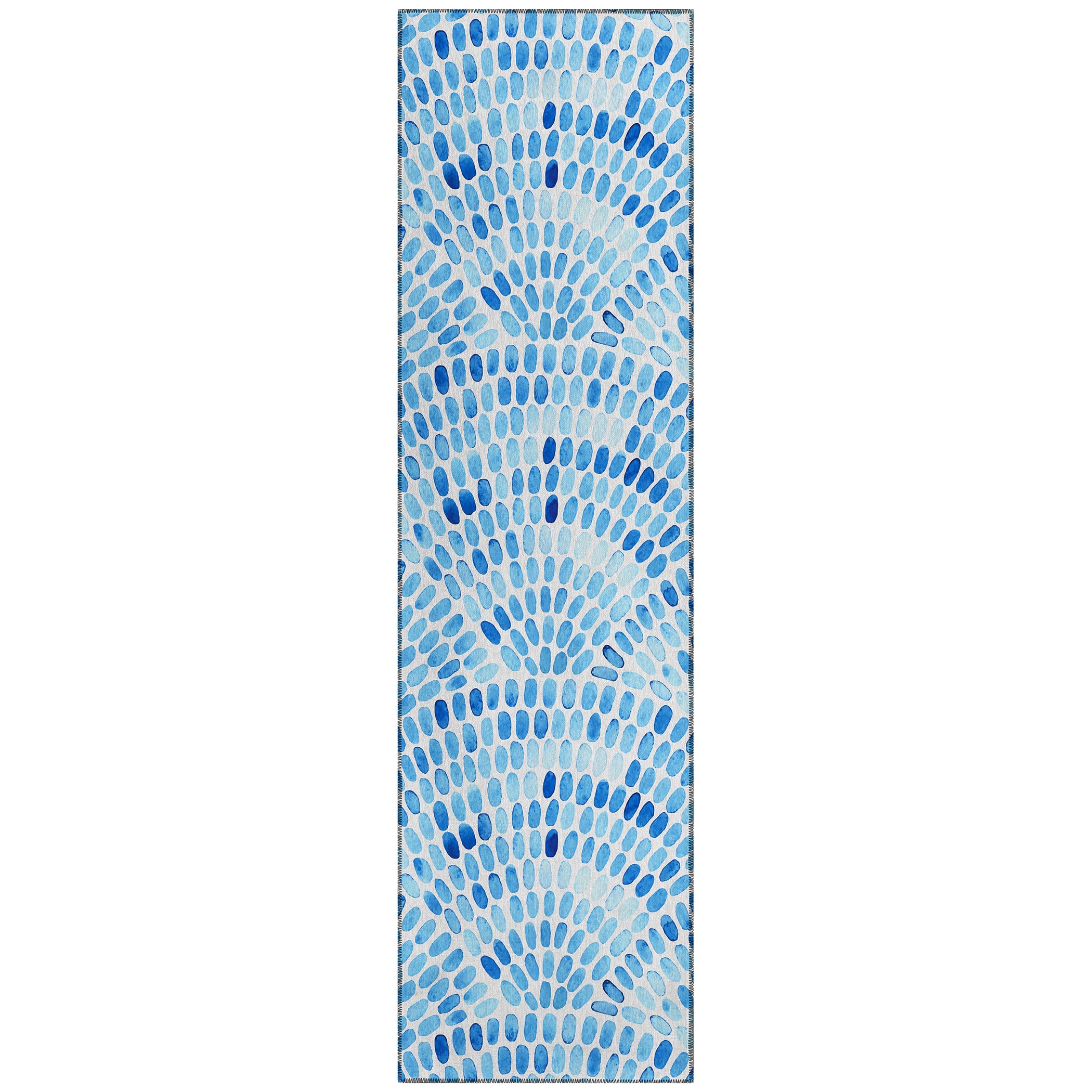 Addison Rugs Surfside Asr37 Blue 2'3" X 7'6" Indoor Outdoor Runner Rug, Easy Clean, Machine Washable, Non Shedding, Bedroom, Living Room, Dining Room, Kitchen, Patio Rug