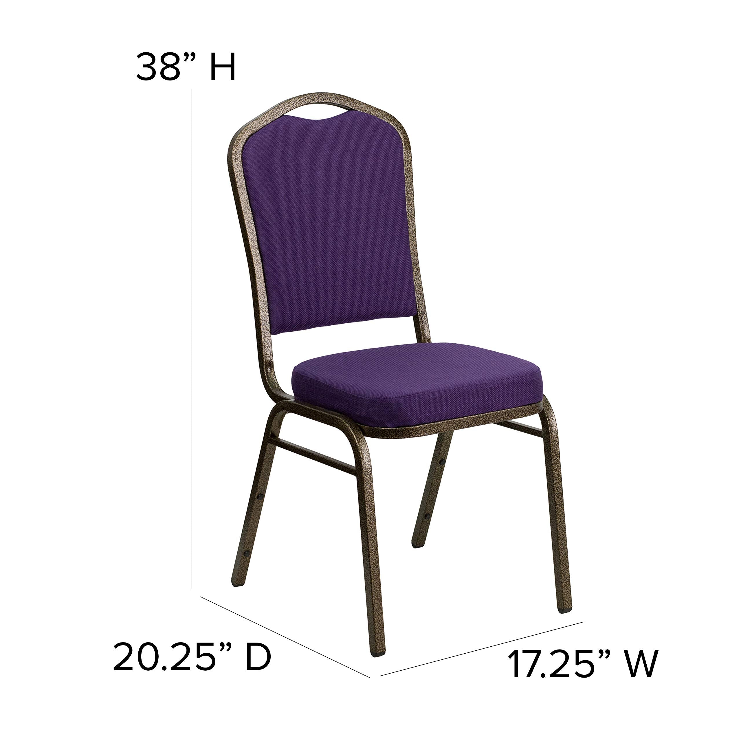 Flash Furniture HERCULES Series Crown Back Stacking Banquet Chair in Purple Fabric - Gold Vein Frame