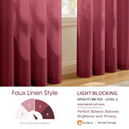 Melodieux Burgundy Semi Sheer Curtains 72 Inches Long For Bedroom, Living Room Linen Look Privacy Window Rod Pocket Sheer Drapes