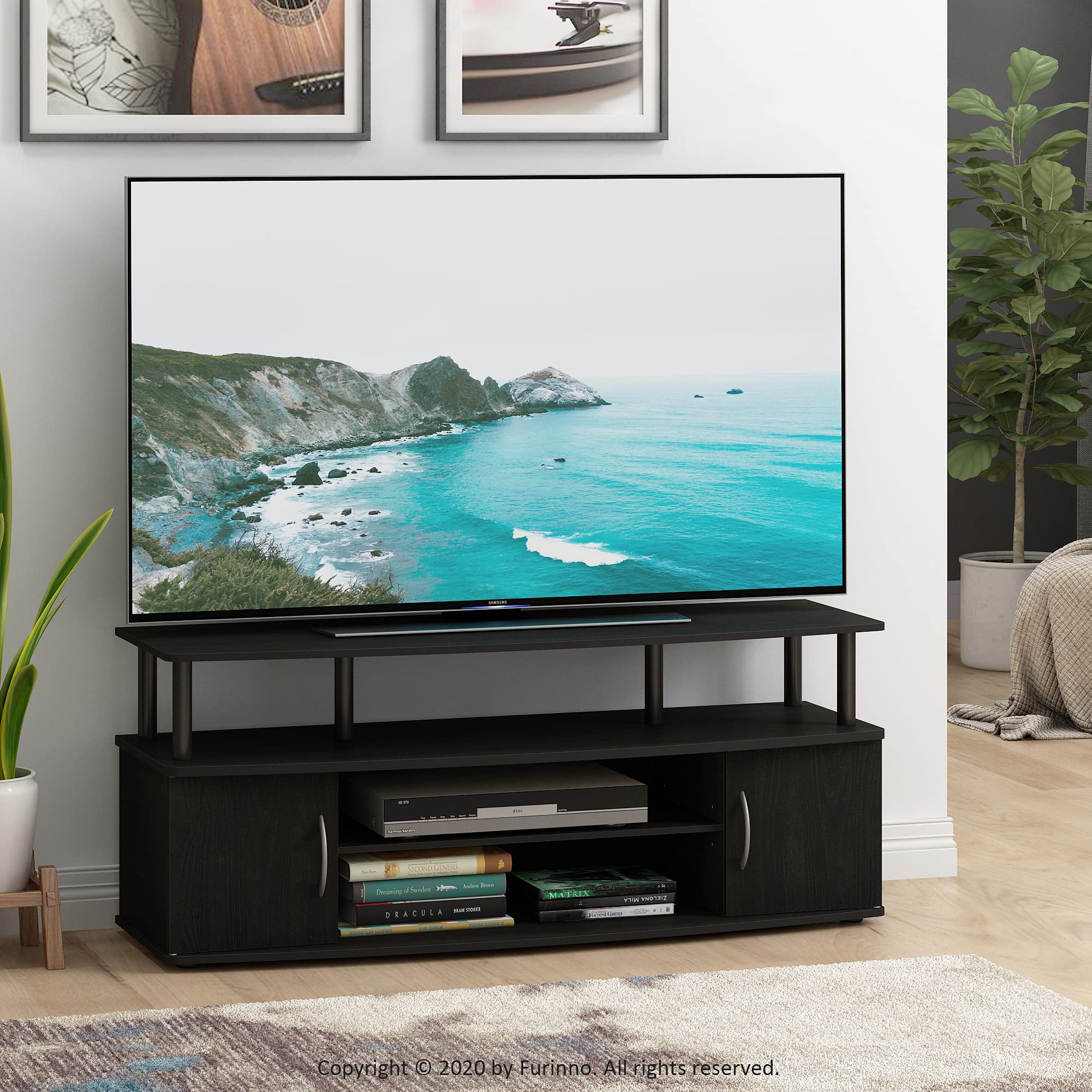 Furinno Jaya Large Entertainment Stand For Tv Up To 55 Inch, Blackwood