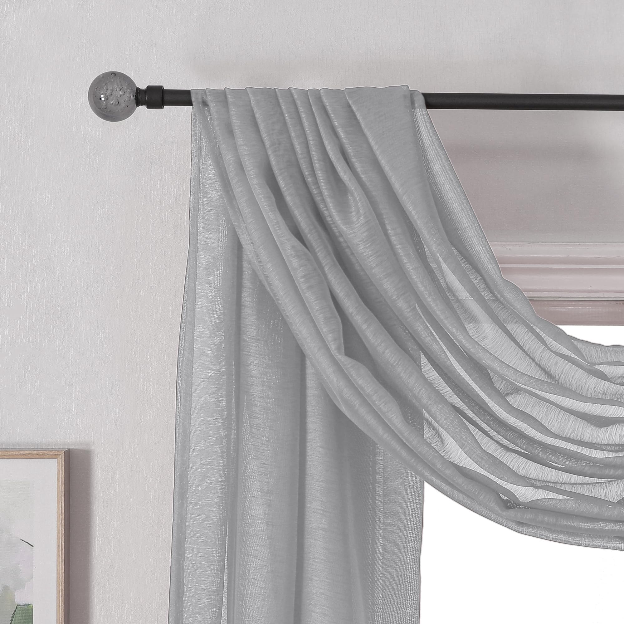 Donren 144 Inches Long Window Scarf Valances For Party - Luxury Soft Gray Semi Sheer Curtain Scarf For Window,1 Panel (Gray,1 Pa