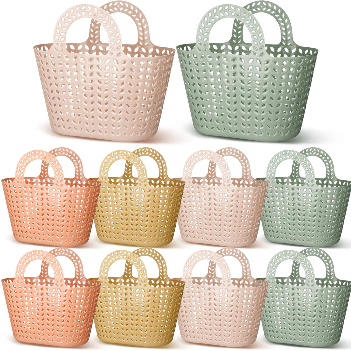 Nuogo 10 Pack Plastic Baskets with Handles, Multicolor Oval Totes