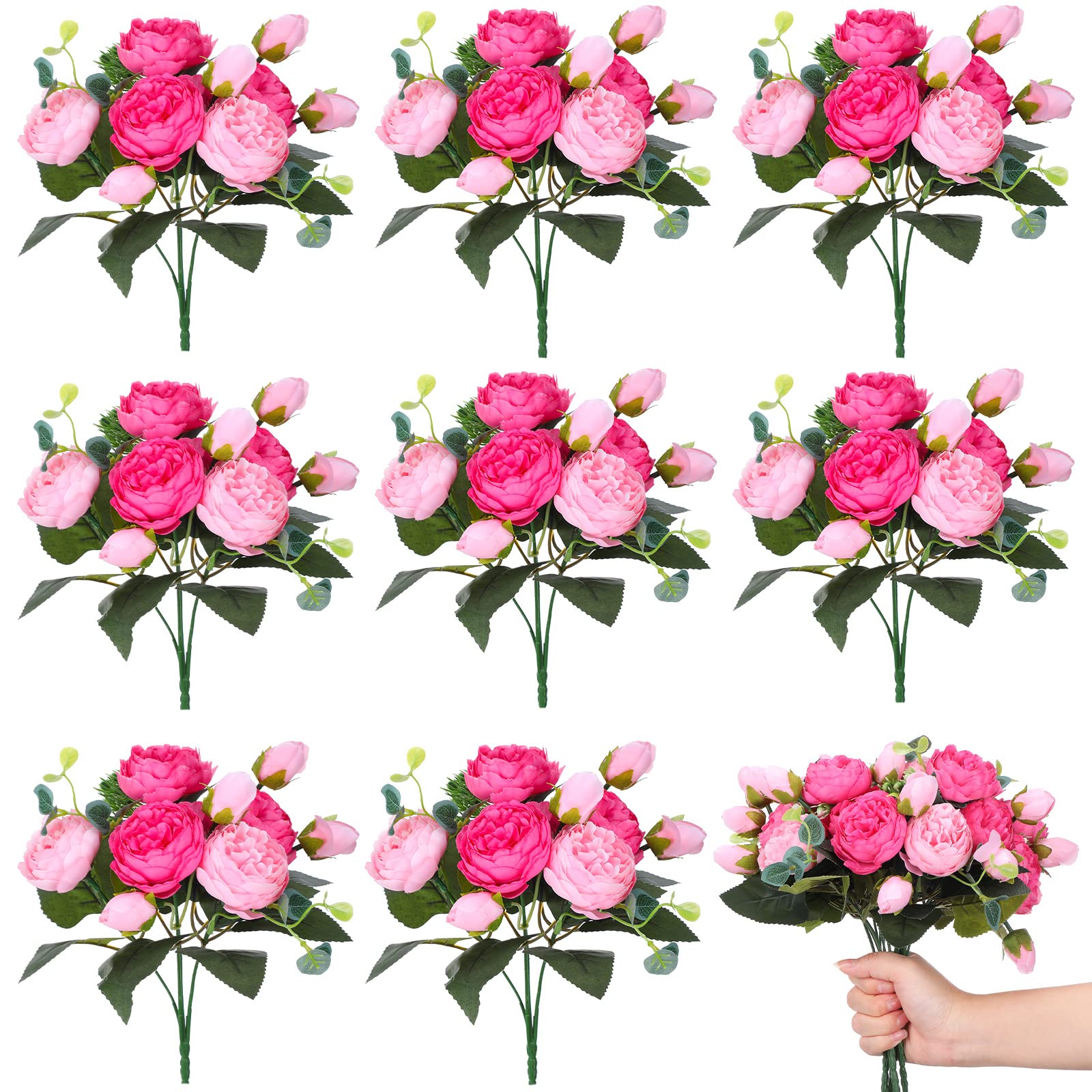 Yunsailing 8 Pack Artificial Peony Flowers Faux Flowers Silk Hydrangea Bouquet Wedding Home Table Decor Reusable Bouquet of Rose