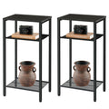 Hoctieon 2-Set 3 Tier End Table, Telephone Table Set Of 2, Tall Side Table With Storage Set Of 2, Small Nightstand For Small Spaces, Metal Frame, For Living Room, Bedroom, Sofa Couch, Black