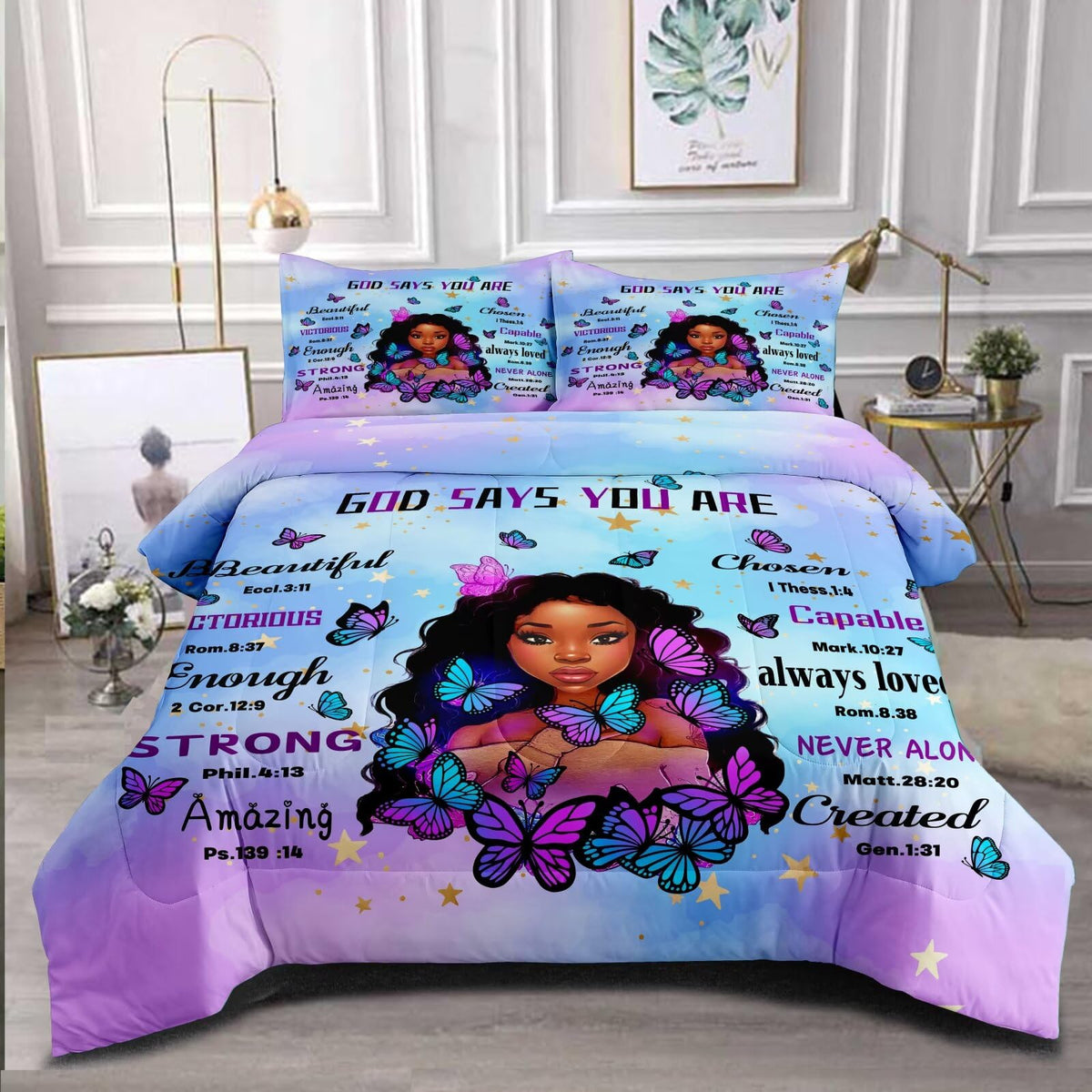 Ckou Ccoo Black Girl Magic Comforter Set Twin For Kids Teens,Black Girl Bedding Set,African American Girl Inspirational Quotes C