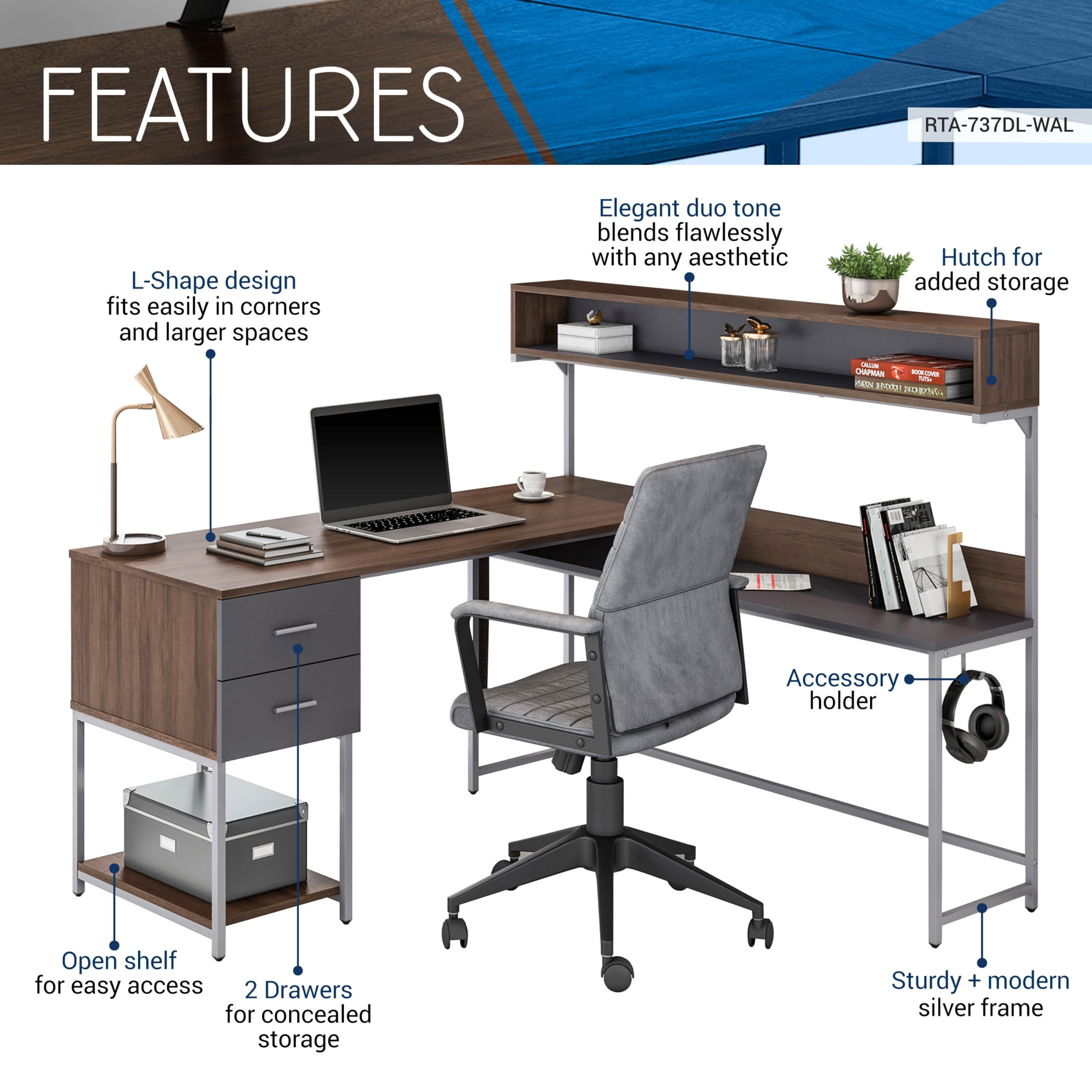 Techni Mobili L Shaped Desk With Hutch And Storage - Thumbnail 3