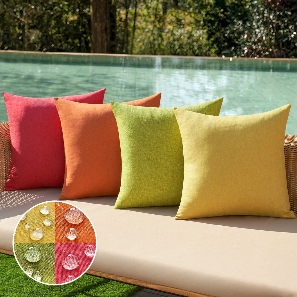 Miulee Pack Of 4 Decorative Outdoor Throw Pillow Covers Linen Waterproof Pillow Covers Farmhouse Cushion Cases For Patio Garden Tent Balcony Couch Sofa 18X18 Inch Red/Green