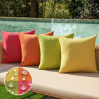 Miulee Pack Of 4 Decorative Outdoor Throw Pillow Covers Linen Waterproof Pillow Covers Farmhouse Cushion Cases For Patio Garden Tent Balcony Couch Sofa 18X18 Inch Red/Green