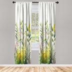 Ambesonne Nature Window Curtains, Dream Garden Scene Leafy Huddle With Blush Tone Flower Details Print Boho, Lightweight Decor 2