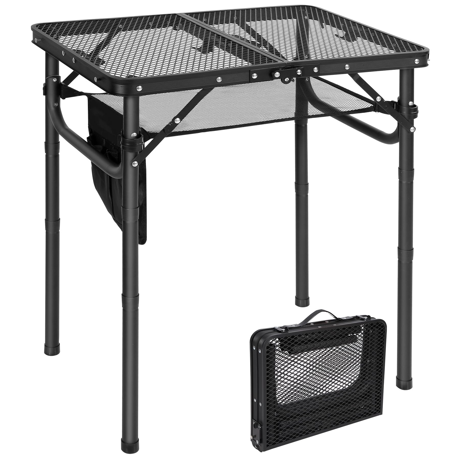 Redswing Folding Grill Table, Lightweight Height Adjustable Aluminum Table With Mesh Desktop And Mesh Bag For Outdoor Camping Picnic Bbq, 2 Feet, Black