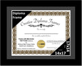 Creative Picture Frames 14x17 Classic Black Diploma Frame with Black Mat Glass Easel and Installed Wall Hangers | Frame Holds 16