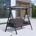 PURPLE LEAF Outdoor Patio Porch Swing with Adjustable PVC Canopy, 3-seat Swing Chair Bench with Side Cup Holder for Backyard Fro