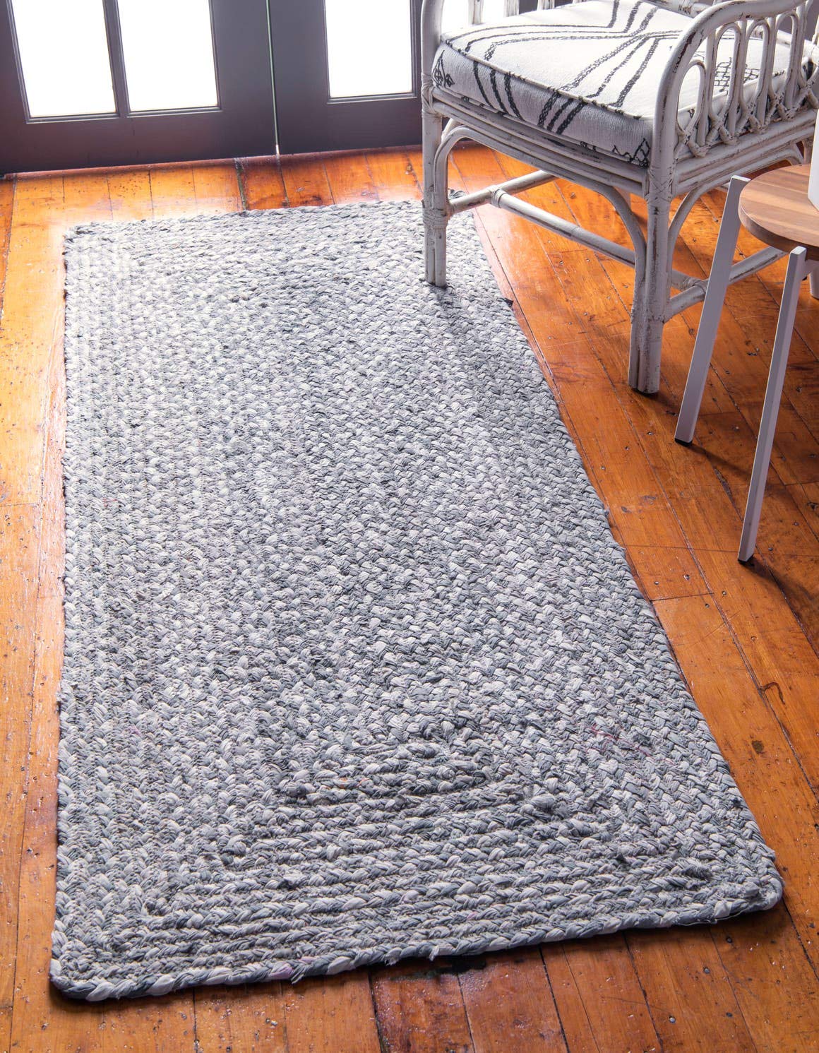 Unique Loom Braided Chindi Collection Area Rug - Layer (2 6 x 6 1 Runner, Gray/ Ivory)