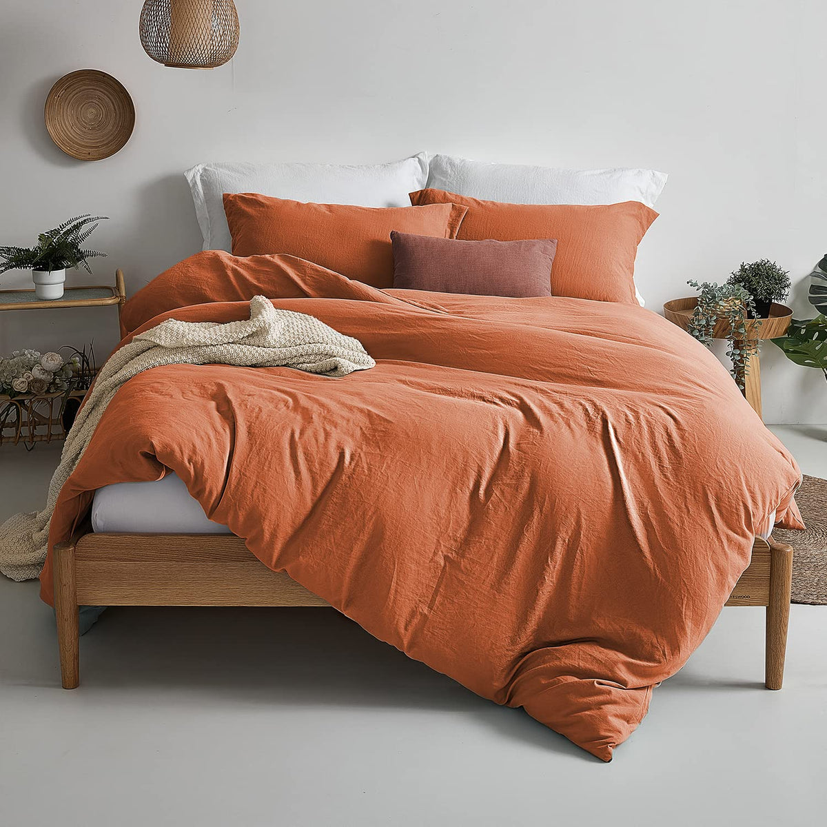 Mildly Super Soft Duvet Cover - 100% Washed Microfiber Rust Comforter Cover Set 3 Pieces With Zipper Closure & Corner Ties (No C