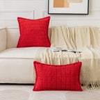 Miulee Christmas Red Corduroy Decorative Throw Pillow Covers Pack Of 2 Soft Striped Pillows Pillowcases With Broad Edge Winter Modern Boho Home Decor For Couch Sofa Bed 18X18 Inch