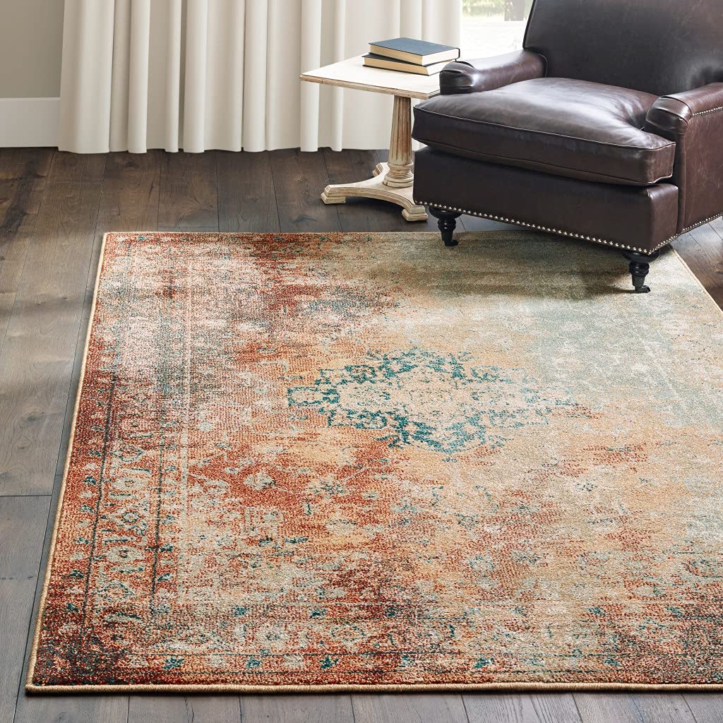 HomeRoots Rust Polypropylene 8’ x 11’ Brown and Gold Medallion Indoor Area Rug