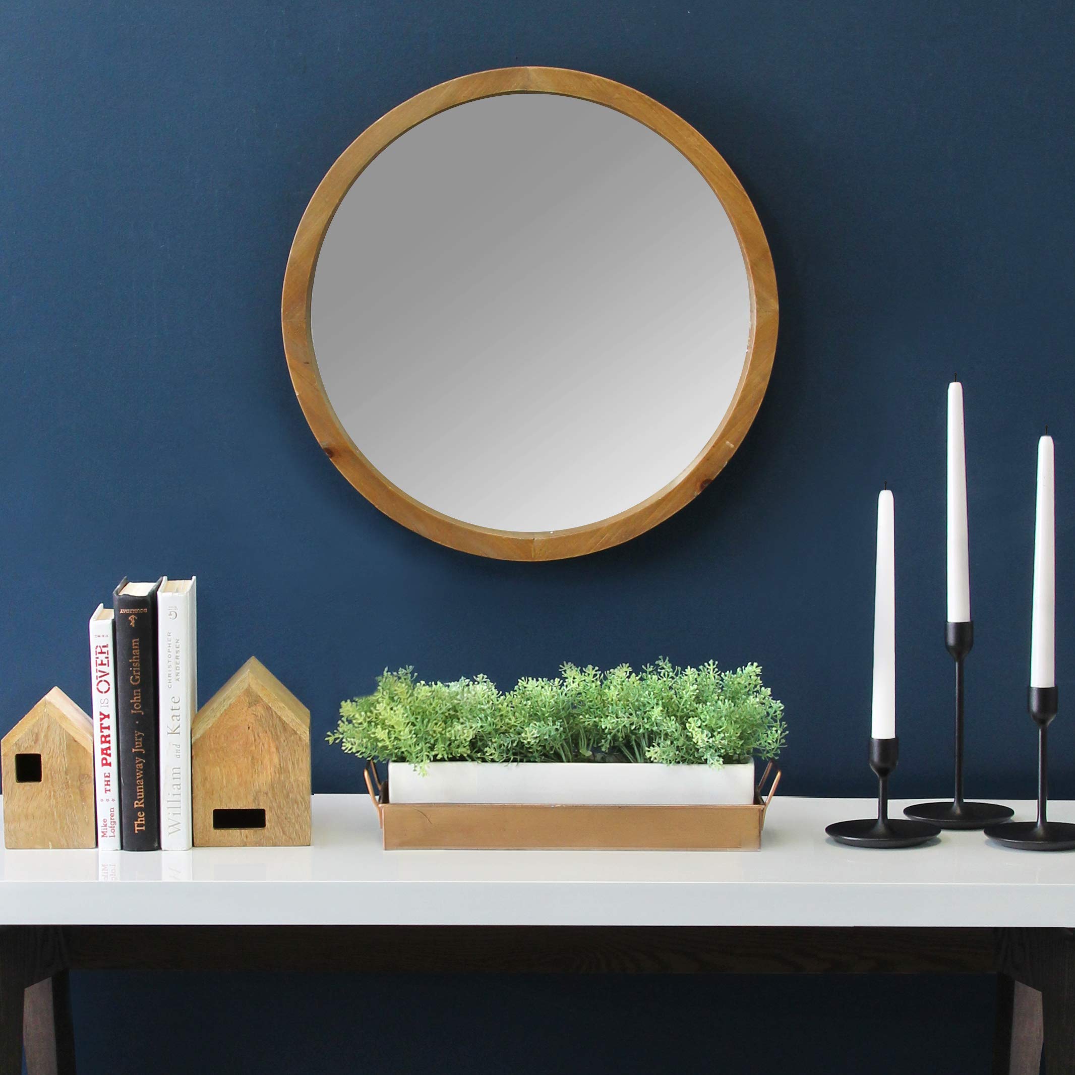 Stratton Home Decor Maddie Round Wood Mirror | Handcrafted Light Natural Wood Mirror For Bathrooms Or Any Room | Easy To Hang Classic Wood Frame Mirror To Match All Decor Styles | 20”X2.25”X20”