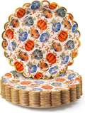 Confettiville Thanksgiving Paper Plates, 50-Count Fall-Themed Decorative Disposable Serving Plates, Pale Apricot, Gold Foil Scal