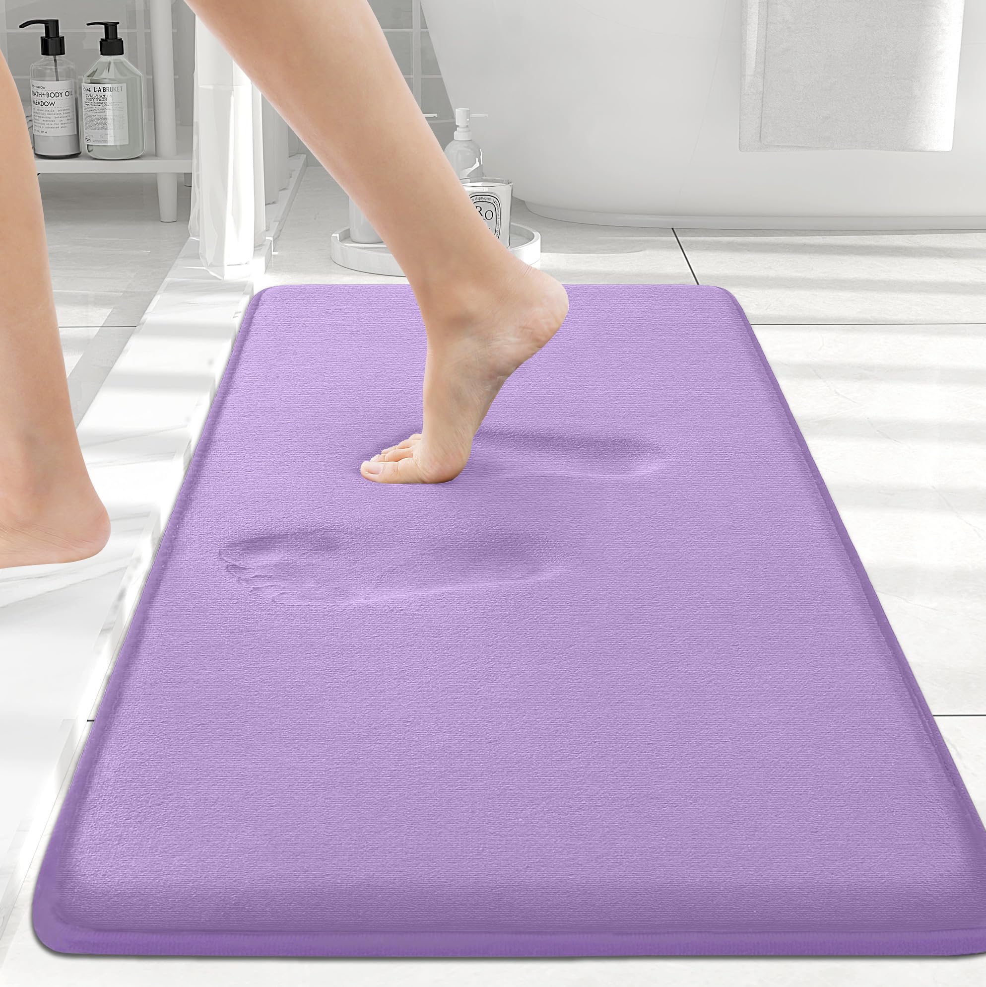 Smiry Memory Foam Bath Mat 30 x 20, Extra Soft Absorbent Bathroom Rugs Non Slip Bath Rug Runner for Shower Bathroom Floors, Purp