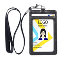 Teskyer Badge Holder With Lanyard, Leather Id Name Badge Card Holder With Lanyard For Id Badges, Vertical Black