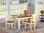 East West Furniture WEPL5-BMK-W 5 Piece Kitchen Table Set for 4 Includes a Rectangle Dining Room Table with Butterfly Leaf and 4 Solid Wood Seat Chairs, 42x60 Inch, Buttermilk & Cherry