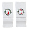 SKL Home Christmas/Winter Wreath Monogram Hand Towel G 2pc Set for Bath/Kitchen/Bar & Gift, White
