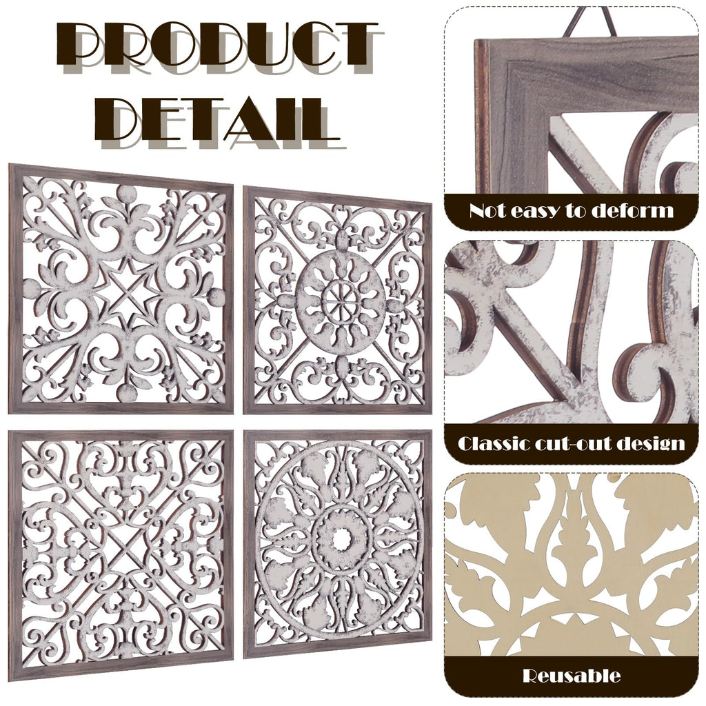 Tatuo 4 Pcs Wood Wall Art Wall Decor Farmhouse Wall Decor For Living Room Wooden Decorative Wood Panels Modern Wall Plaque For H