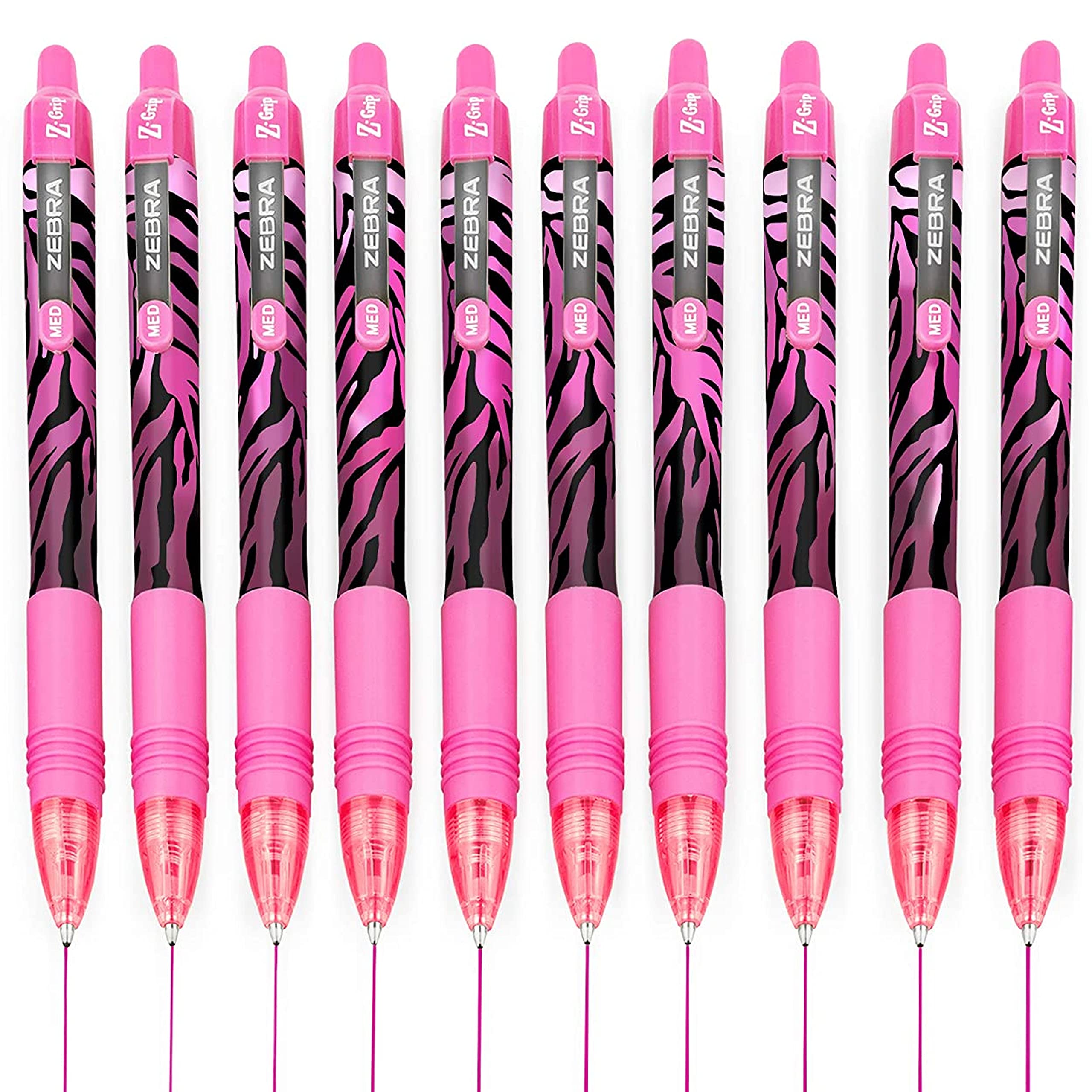 Zebra Z-Grip Smooth Ballpoint Pen - 1.0Mm - Funky Flame - Stripe Pink Barrel - Pink Ink - Pack Of 10