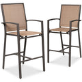 Best Choice Products Outdoor Bar Stools Set of 2, Bar Height, Patio Furniture, All Weather Mesh Design w/Armrest - Brown/Light B
