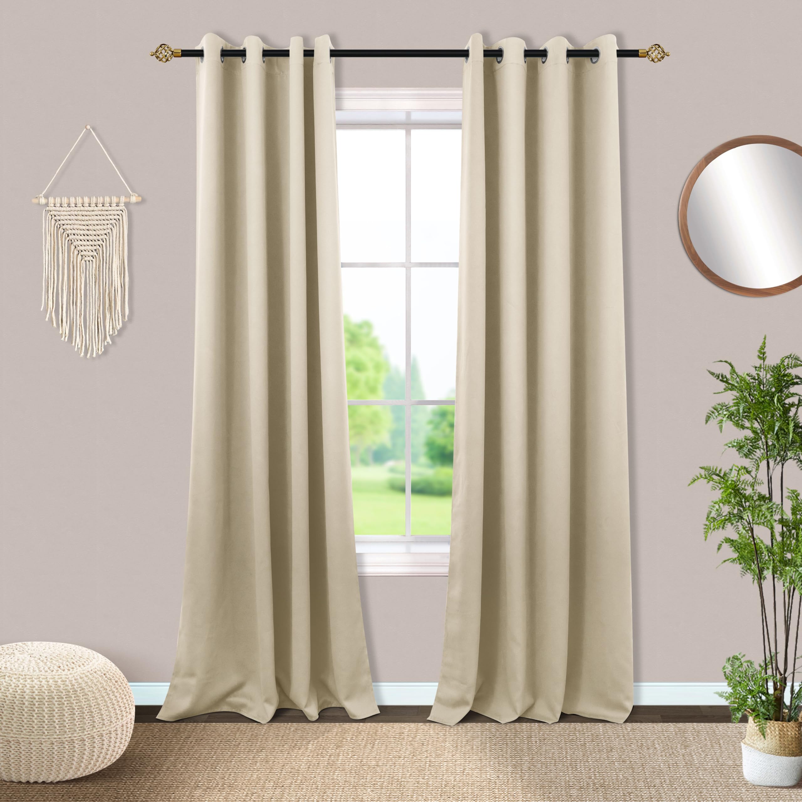 Mrs.Naturall Biscotti Beige Grommet Blackout Curtains for Bedroom 52x92 Inch Length