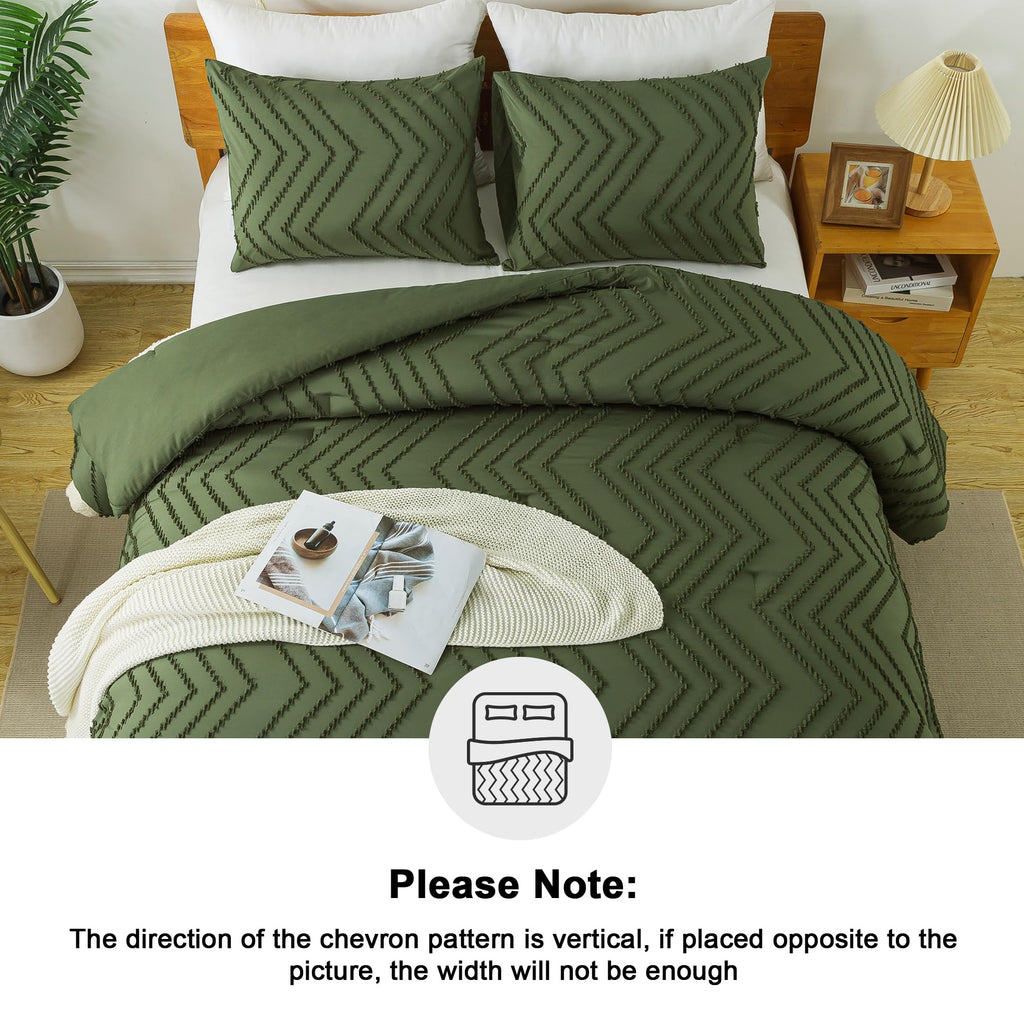 Litanika Dark Olive Green King Comforter Set, 3 Pieces Lightweight Tufted Bedding Sets, Down Alternative Comforter Fluffy Bed Se