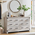 Farmhouse 6 Drawers Dresser For Bedroom, Wood Large Chest Of Drawers With Thick Plank Styling, Rustic Closet Dresser For Bedroom