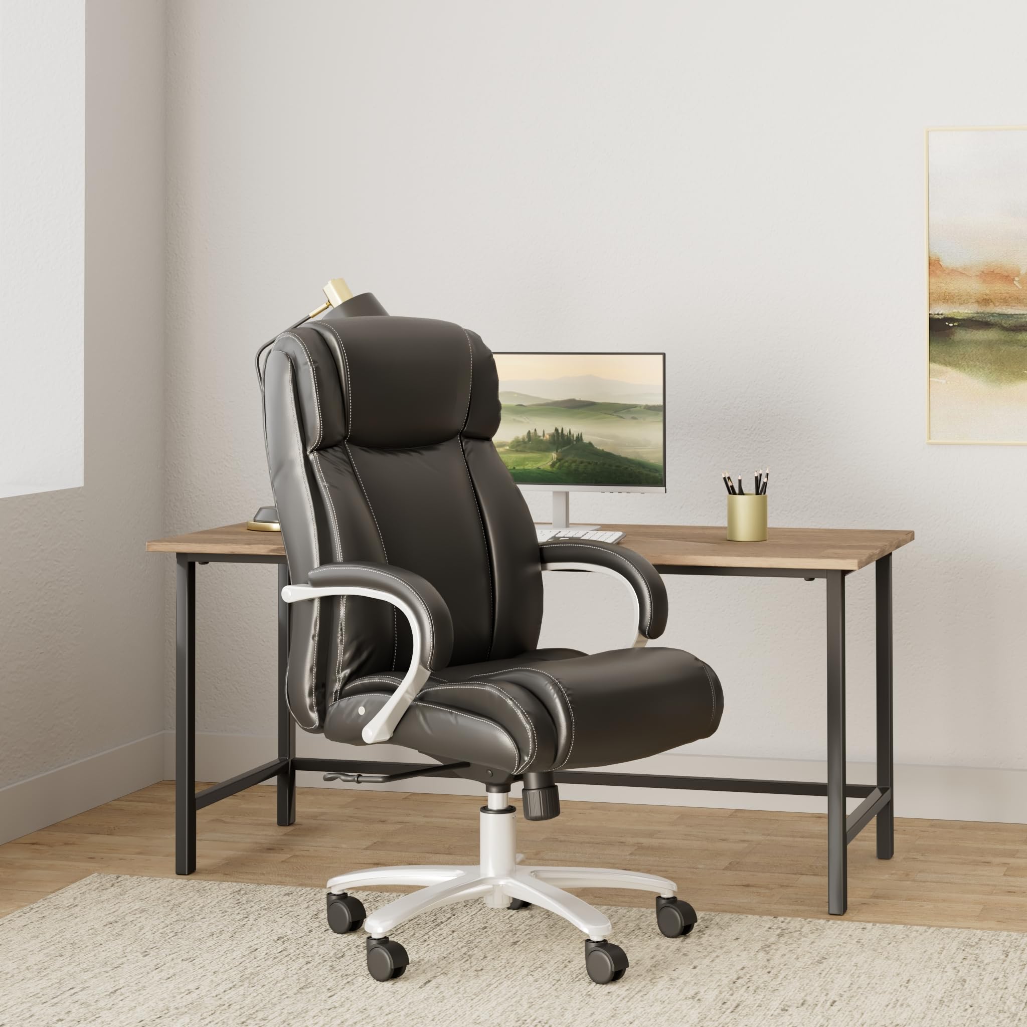 Safco Big & Tall High-Back Swivel Executive Task Chair With Bonded Leather Seating, 500Lb Weight Capacity, Adjustable Height & Tilt, Work Or Home Office