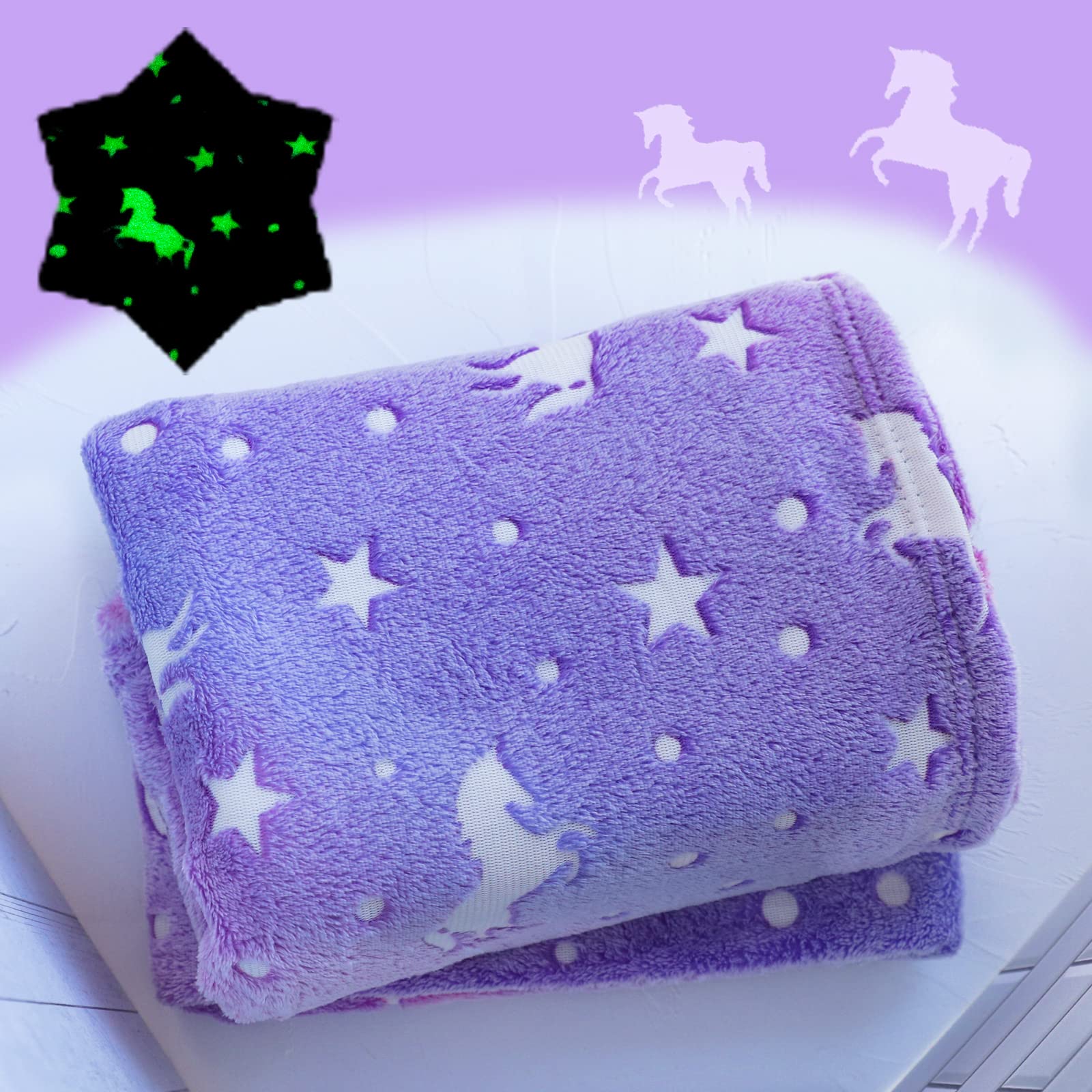 Unicorn Throw Blanket Glow In The Dark Soft Throw Blanket For Girls Boys With Storage Bag, Gifts For Christmas Halloween Birthda