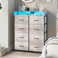 Welfuturer Dresser for Bedroom with Charing Station Grey Dresser with LED Lights Tall Dresser with 8 Drawers Storage Tower for C